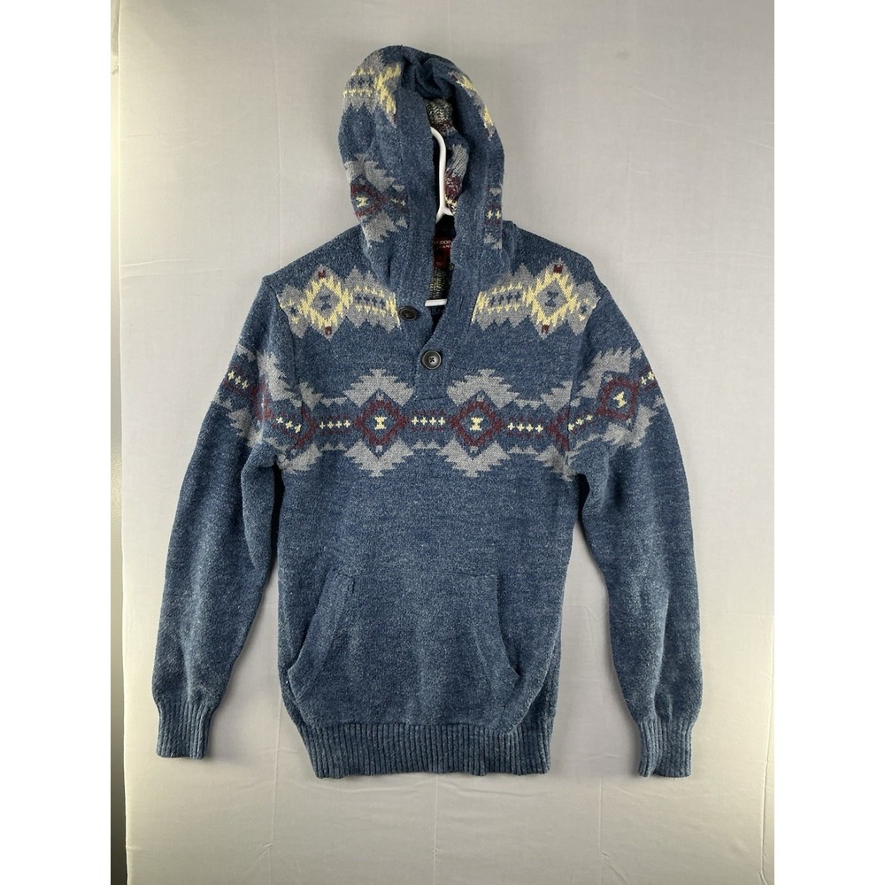 Arizona Jean Co Men's Small Aztec Hooded Sweater Pullover Southwestern Knit‎
